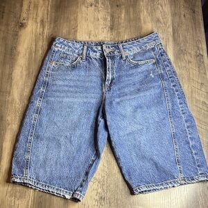Sincerely Jules Barrel Long Blue Denim Shorts